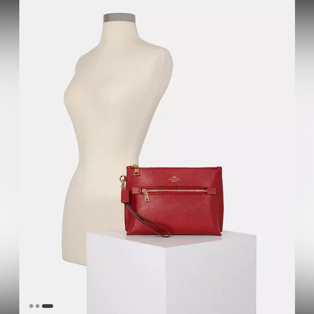 Coach Red Rowan Leather Wristlet Rowan Pouch with Gold Accents
